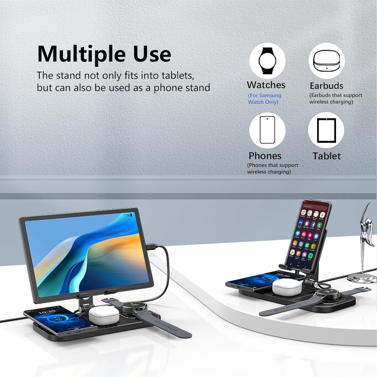 4-in-1 Foldable Wireless Charger for Samsung Galaxy S24 Ultra/S23/S22 Series, Galaxy Watch 6/5, Buds & Tablet | All-in-One Charging Station for Home & Office