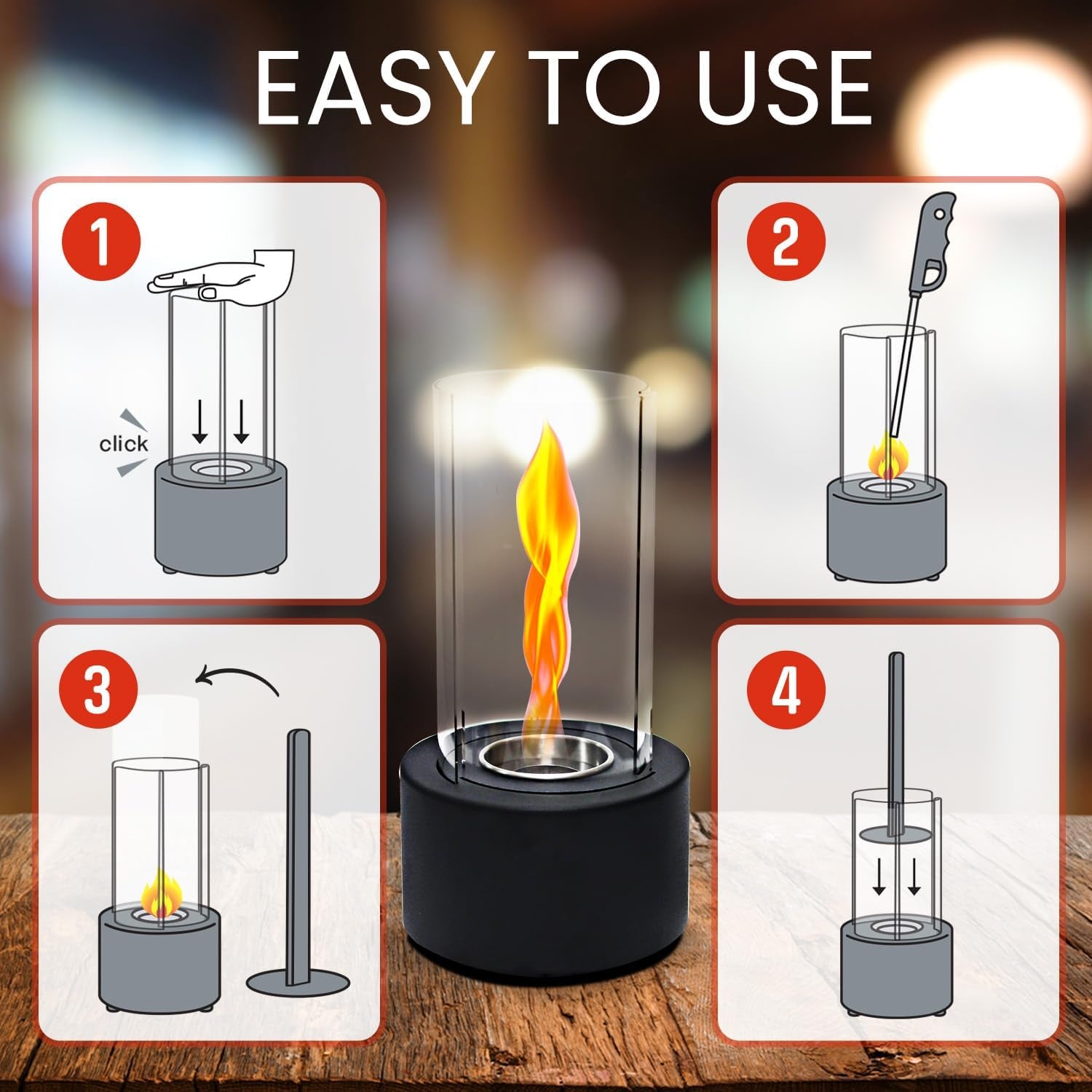 Tornado Table Top Lamp - US Patent Design - Unique Spiral Flame Lamp for Housewarming Gift, Birthday Parties & Movie Nights, Premium Decoration Gift for Home & Balcony (Gel Is Not Included)
