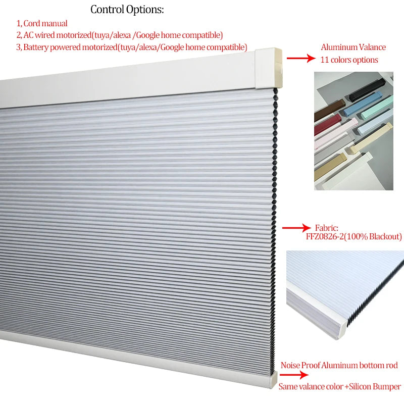 Smart Matters Motorized Blackout Honeycomb Blinds Work with Alexa, Wifi Tuya, Zigbee Cellular Shades for Windows Custom Sizes