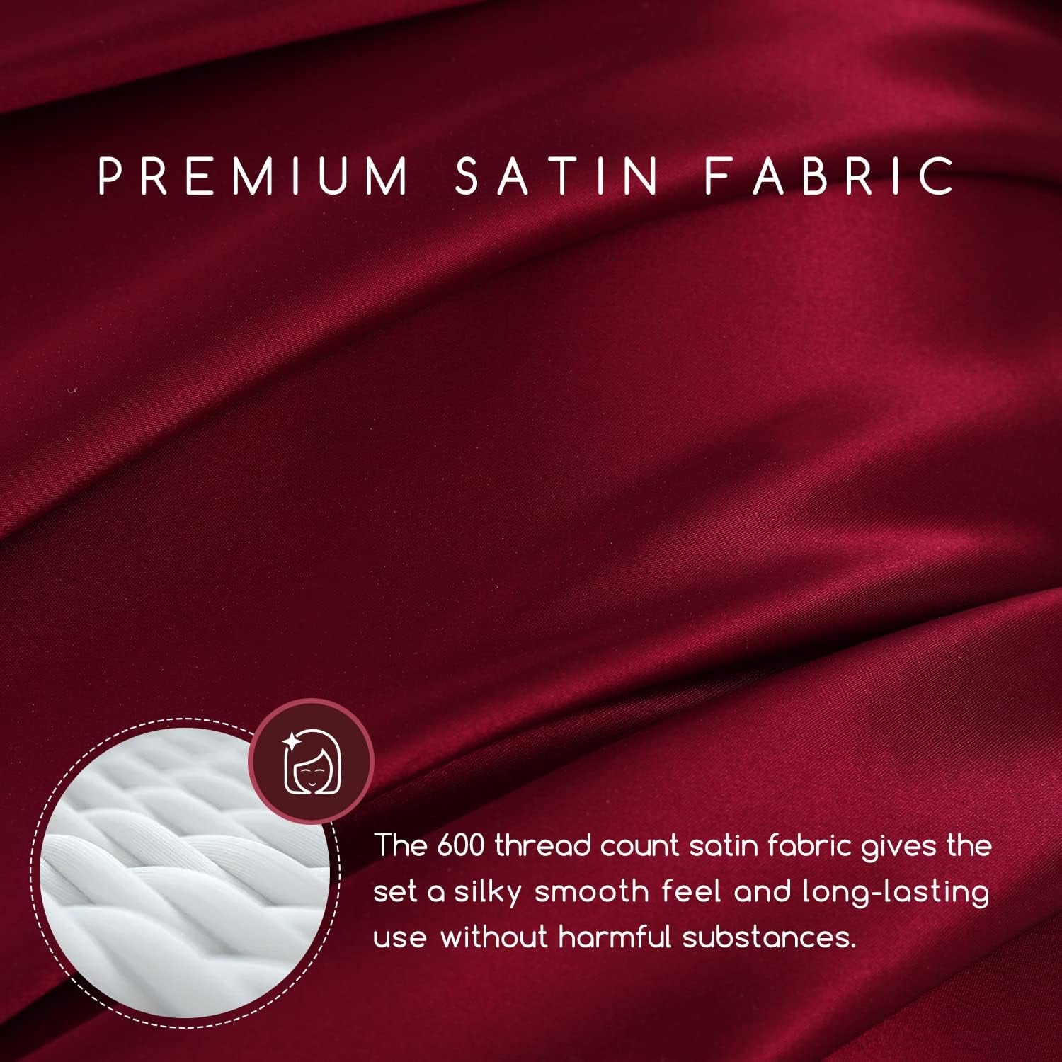 Satin Bed Sheets, Queen Size Sheets Set, 4 Pcs Silky Bedding Set with 15 Inches Deep Pocket for Mattress (Queen, Burgundy)