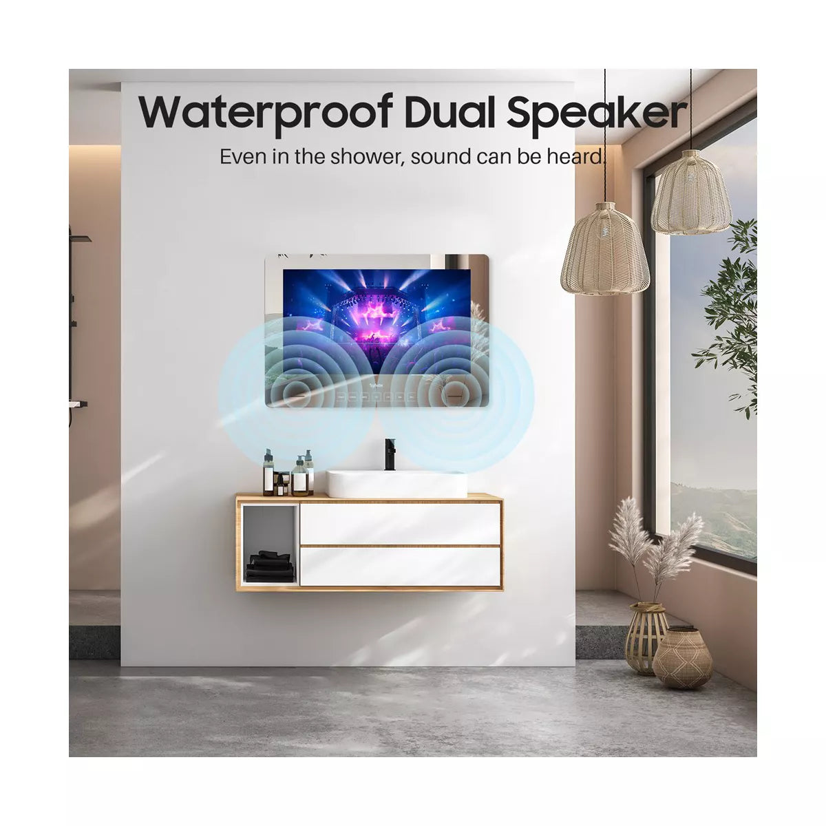 SYLVOX 32" Smart Mirror TV for Bathroom, 1080P Newest Google TV Support Google Assistant, IP65 Waterproof TV for Bathroom Shower & SPA (Wall Mount)