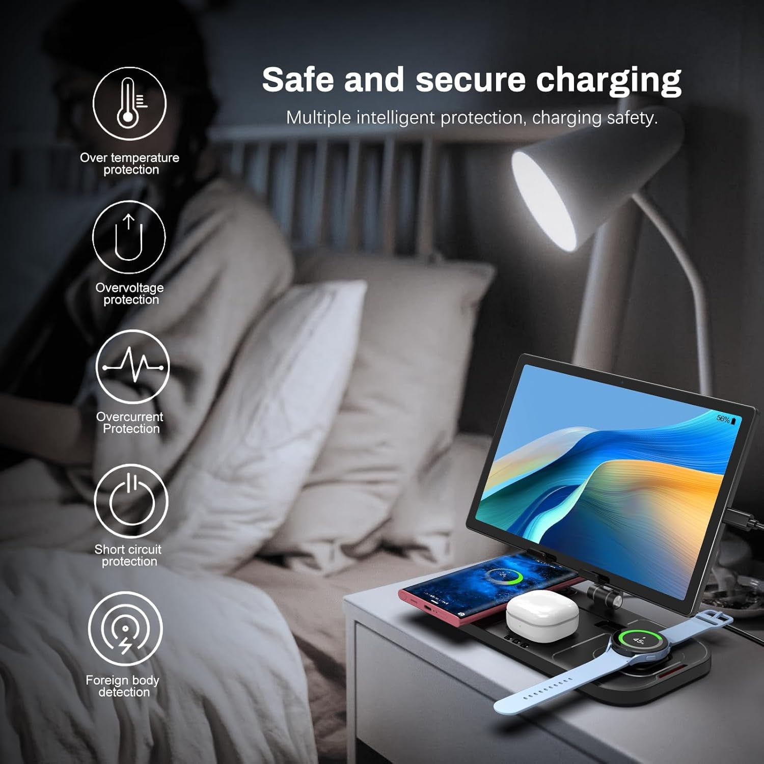4-in-1 Foldable Wireless Charger for Samsung Galaxy S24 Ultra/S23/S22 Series, Galaxy Watch 6/5, Buds & Tablet | All-in-One Charging Station for Home & Office