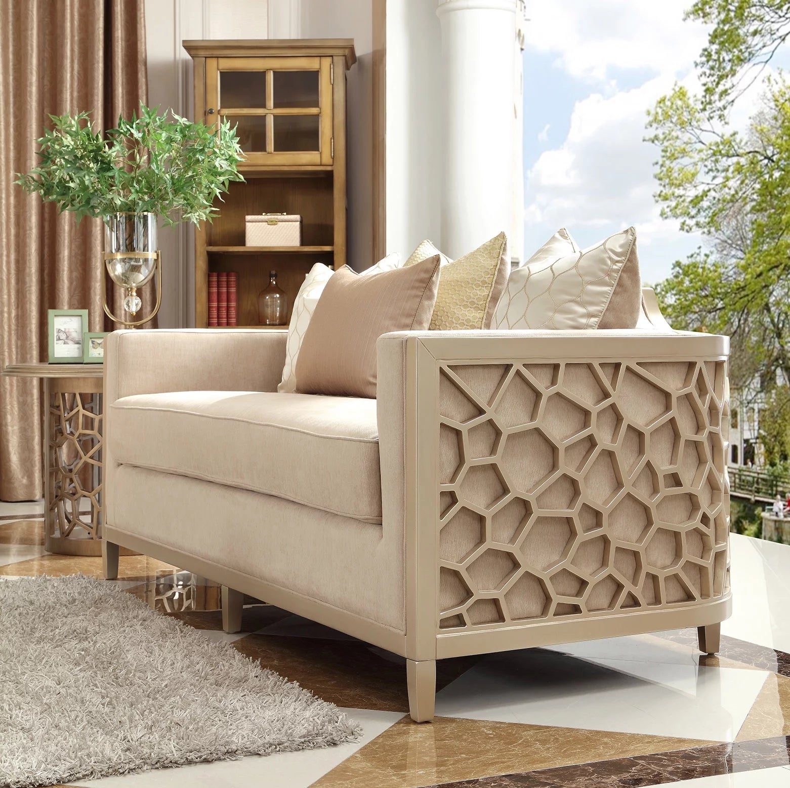 Luxury Champagne Sofa Set 3Pcs Solid Wood Traditional HD-8911