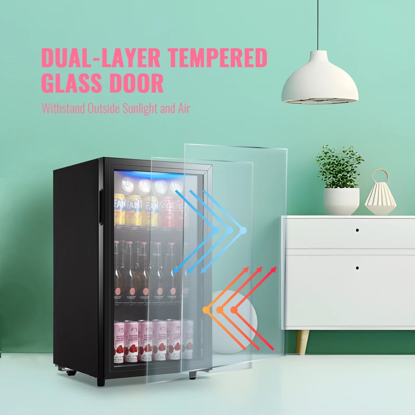 125 Can Mini Fridge Glass Door 3.5 Cu.Ft Beverage Cooler Refrigerator for Drink Soda Wine