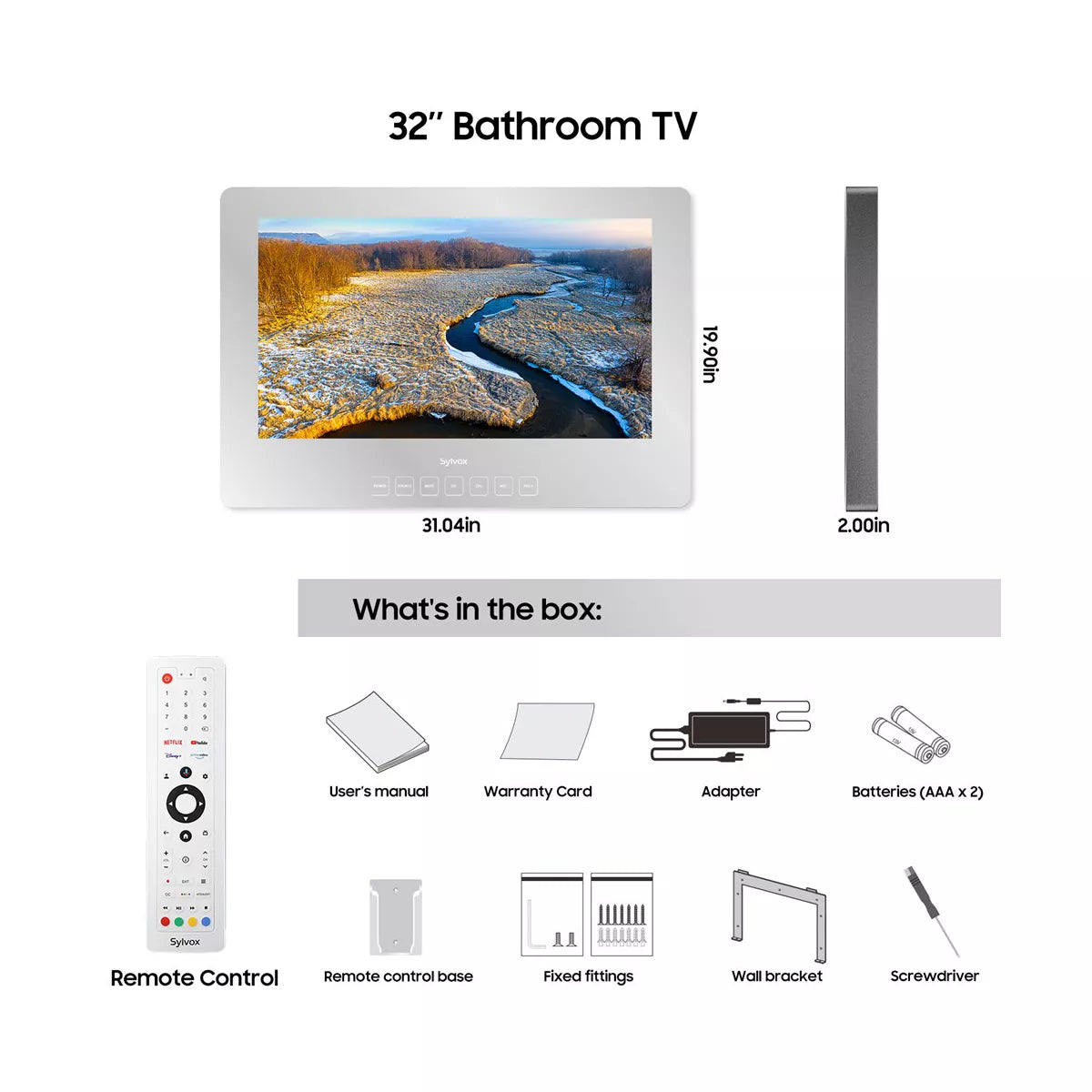 SYLVOX 32" Smart Mirror TV for Bathroom, 1080P Newest Google TV Support Google Assistant, IP65 Waterproof TV for Bathroom Shower & SPA (Wall Mount)