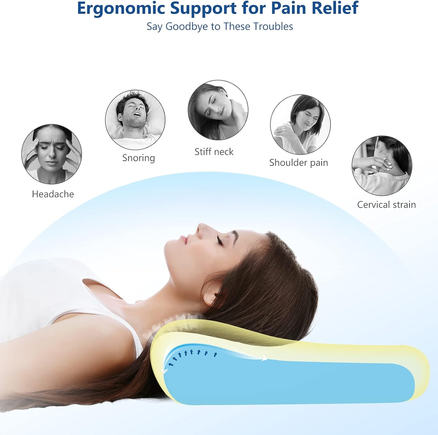 Contour Memory Foam Pillow for Neck Pain Relief, Adjustable Ergonomic Cervical Pillow for Sleeping, Orthopedic Neck Pillow with Washable Cover, Bed Pillows for Side, Back, Stomach Sleepers