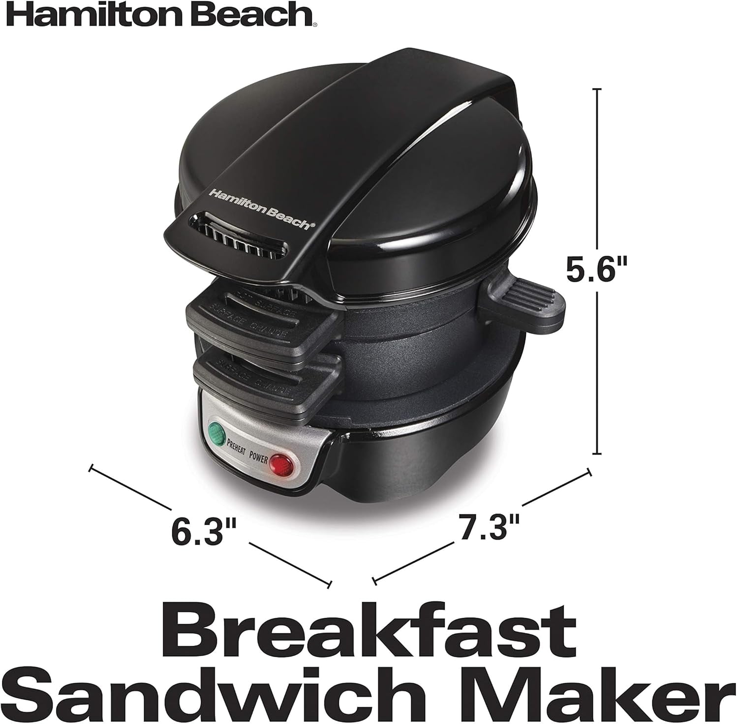Breakfast Sandwich Maker with Egg Cooker Ring, Customize Ingredients, Perfect for English Muffins, Croissants, Mini Waffles, Perfect White Elephant Gifts, Black (25477)