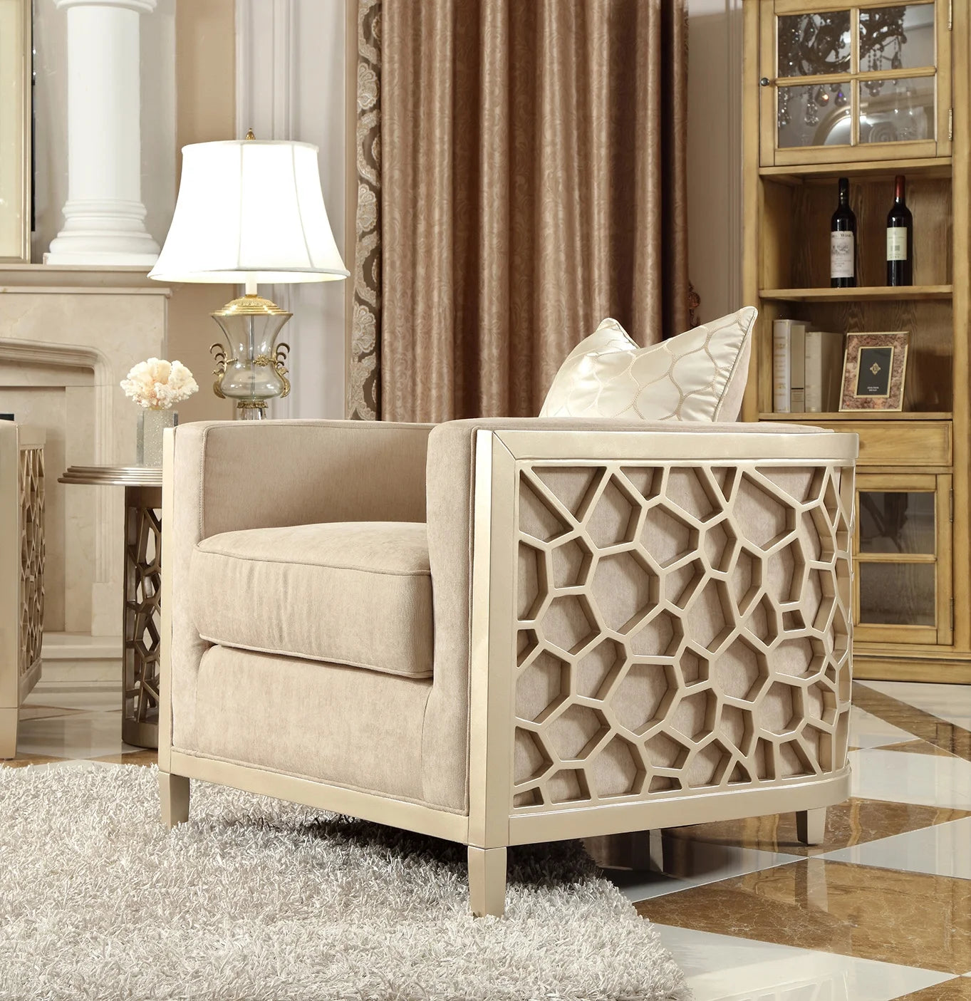 Luxury Champagne Sofa Set 3Pcs Solid Wood Traditional HD-8911