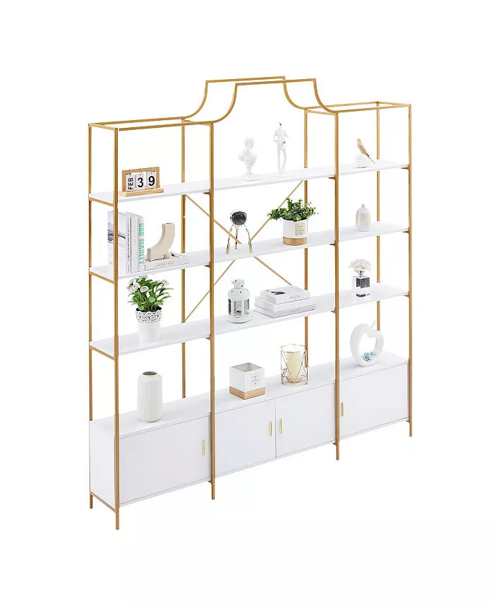 78 Inch 4 Tiers Home Office Bookcase Bookshelf, Storage Cabinet Display Shelf, X Bar Gold Frame