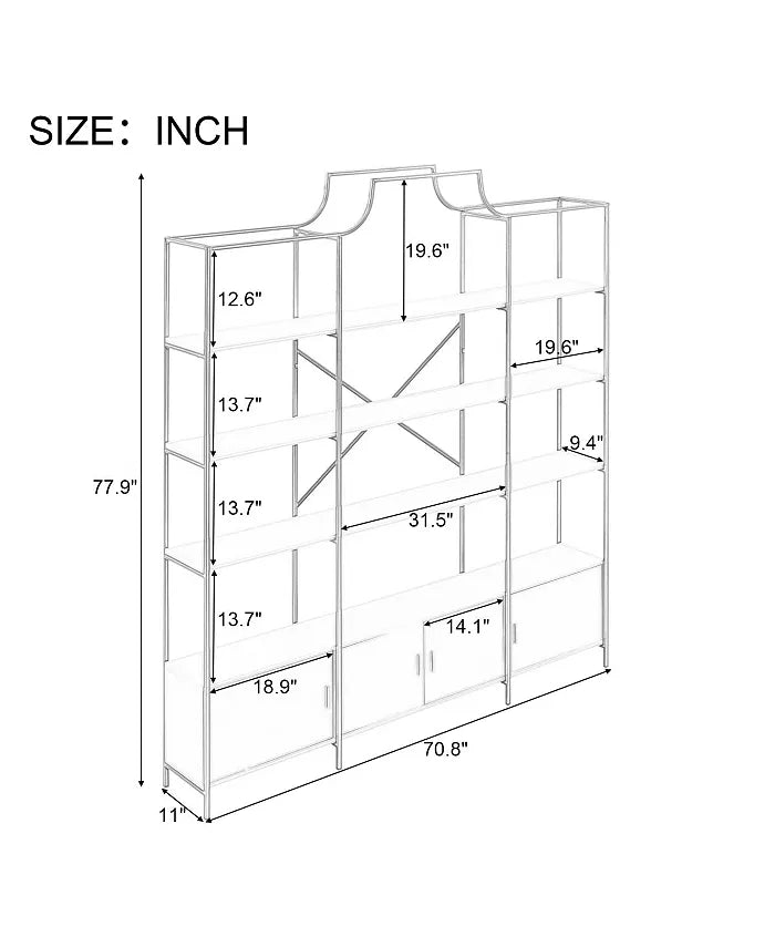 78 Inch 4 Tiers Home Office Bookcase Bookshelf, Storage Cabinet Display Shelf, X Bar Gold Frame