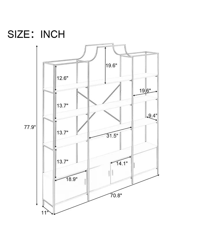78 Inch 4 Tiers Home Office Bookcase Bookshelf, Storage Cabinet Display Shelf, X Bar Gold Frame