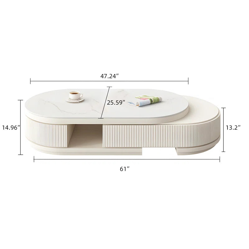 Bilawal Cream Style Oval Extendable Coffee Table Solid Wood with 4 Drawers, No-Assembly Required