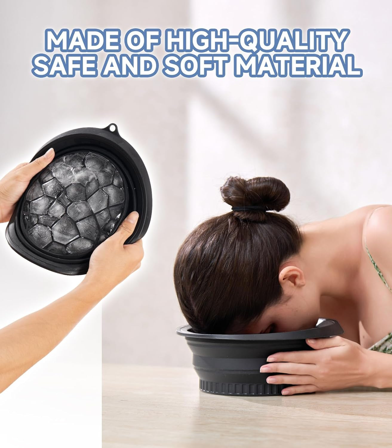 Face Bowl for Ice with Built-In Ice Tray – Collapsible Silicone Facial Ice Bath Bowl for Cold Plunge Therapy, Skin Tightening & Acne Relief – Portable Spa Tool for Home & Travel(Black)