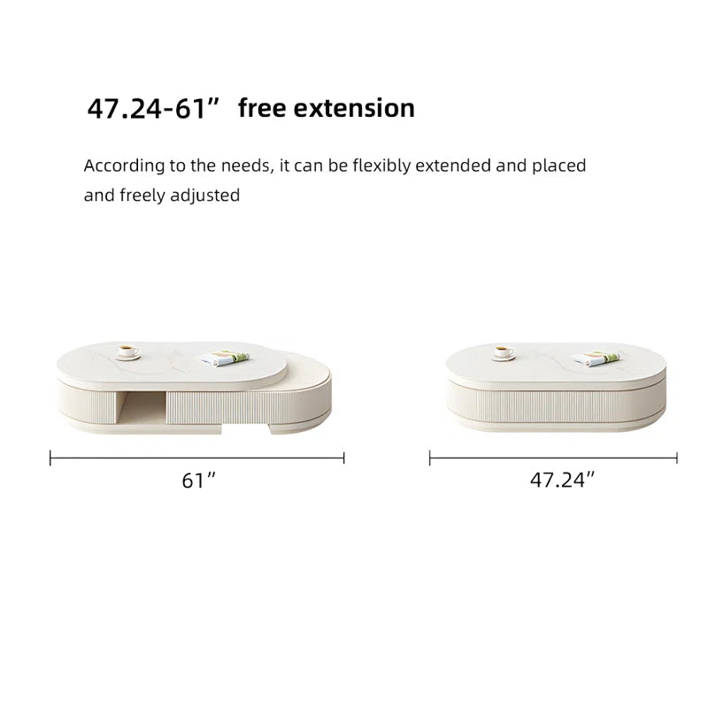 Bilawal Cream Style Oval Extendable Coffee Table Solid Wood with 4 Drawers, No-Assembly Required