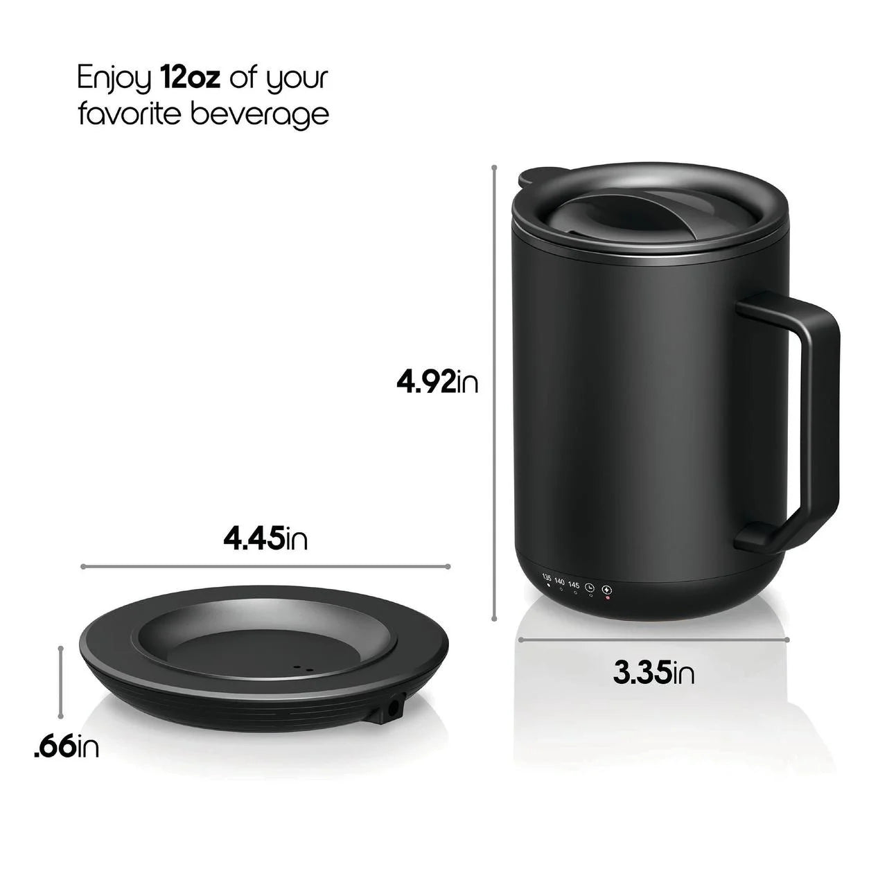 & Charging Coaster, 12Oz. Stainless Steel Self Heating Coffee Mug with Lid, 3.5" X 3.5" X 5"