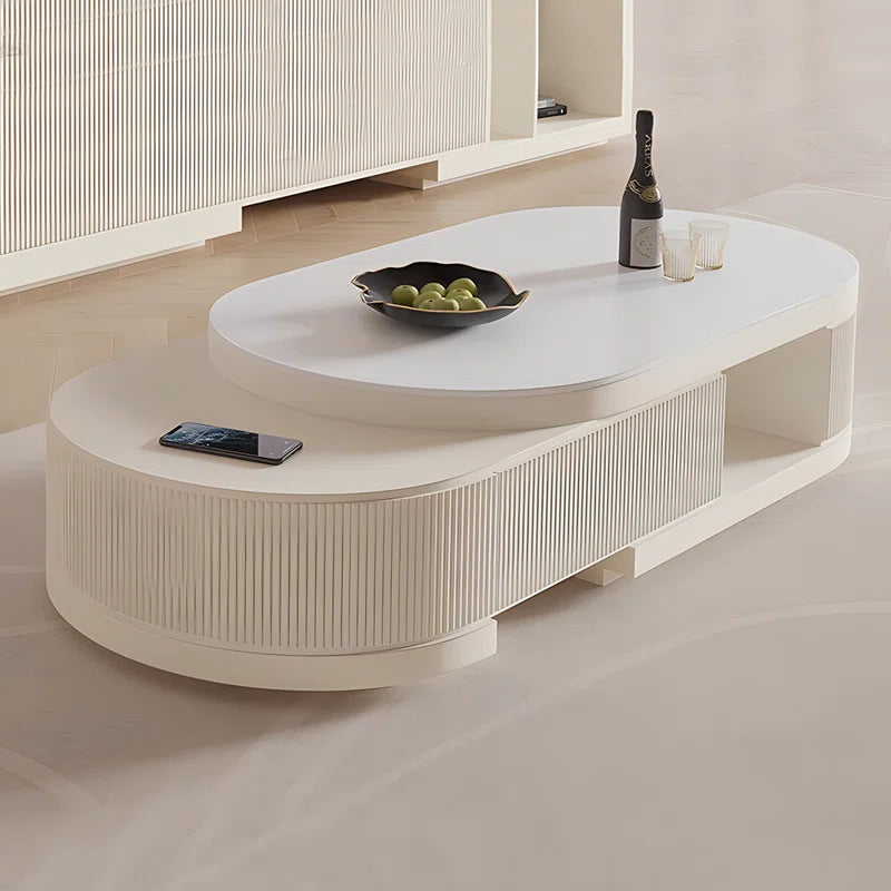 Bilawal Cream Style Oval Extendable Coffee Table Solid Wood with 4 Drawers, No-Assembly Required