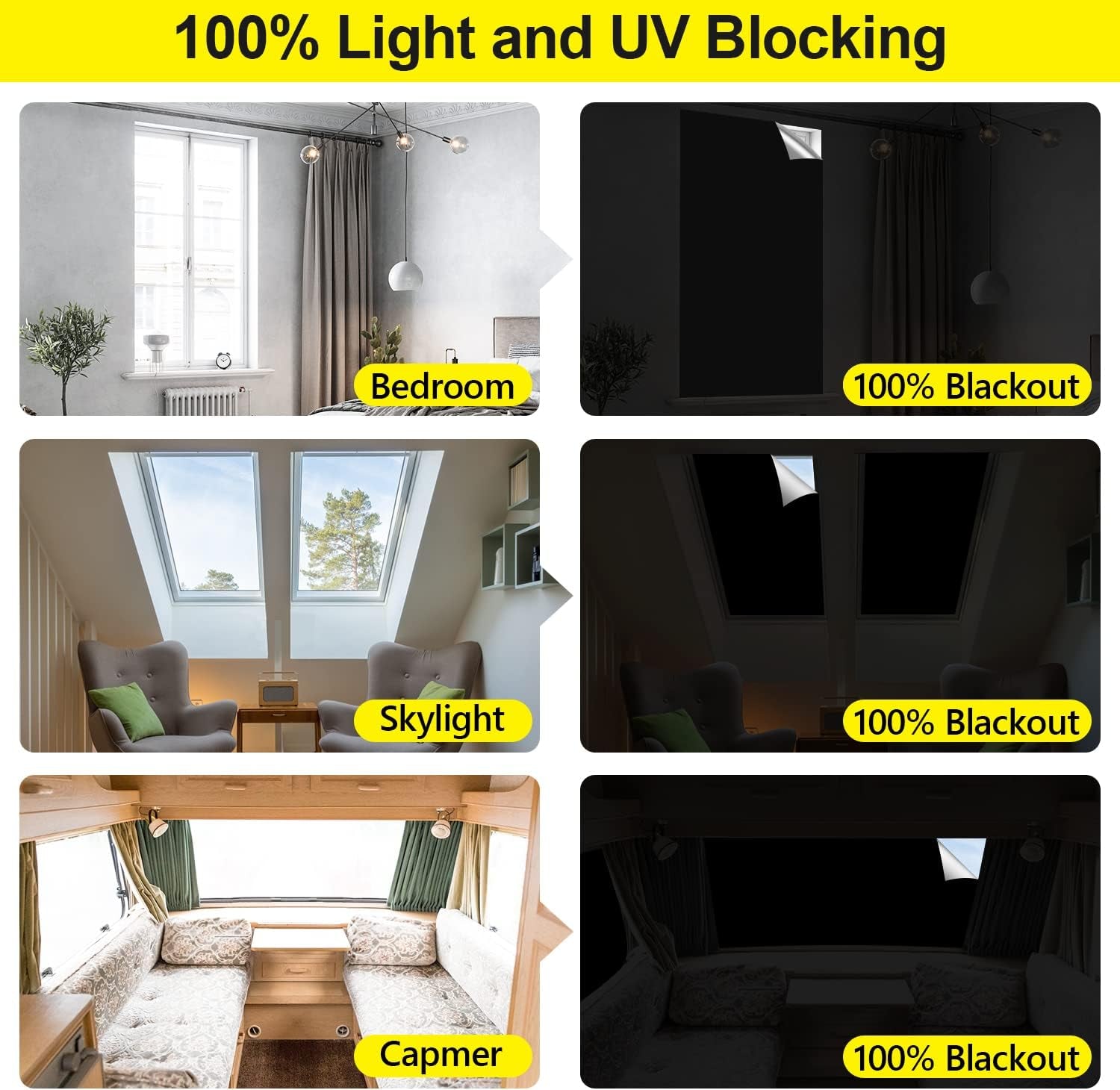 100% Blackout Curtains for Bedroom, 118" X 57" Portable Blackout Window Cover Film, No Drilling Travel Black Out Curtains, Sun Light Blocker Black Out Shades Blinds for Nursery Media Dorm Room