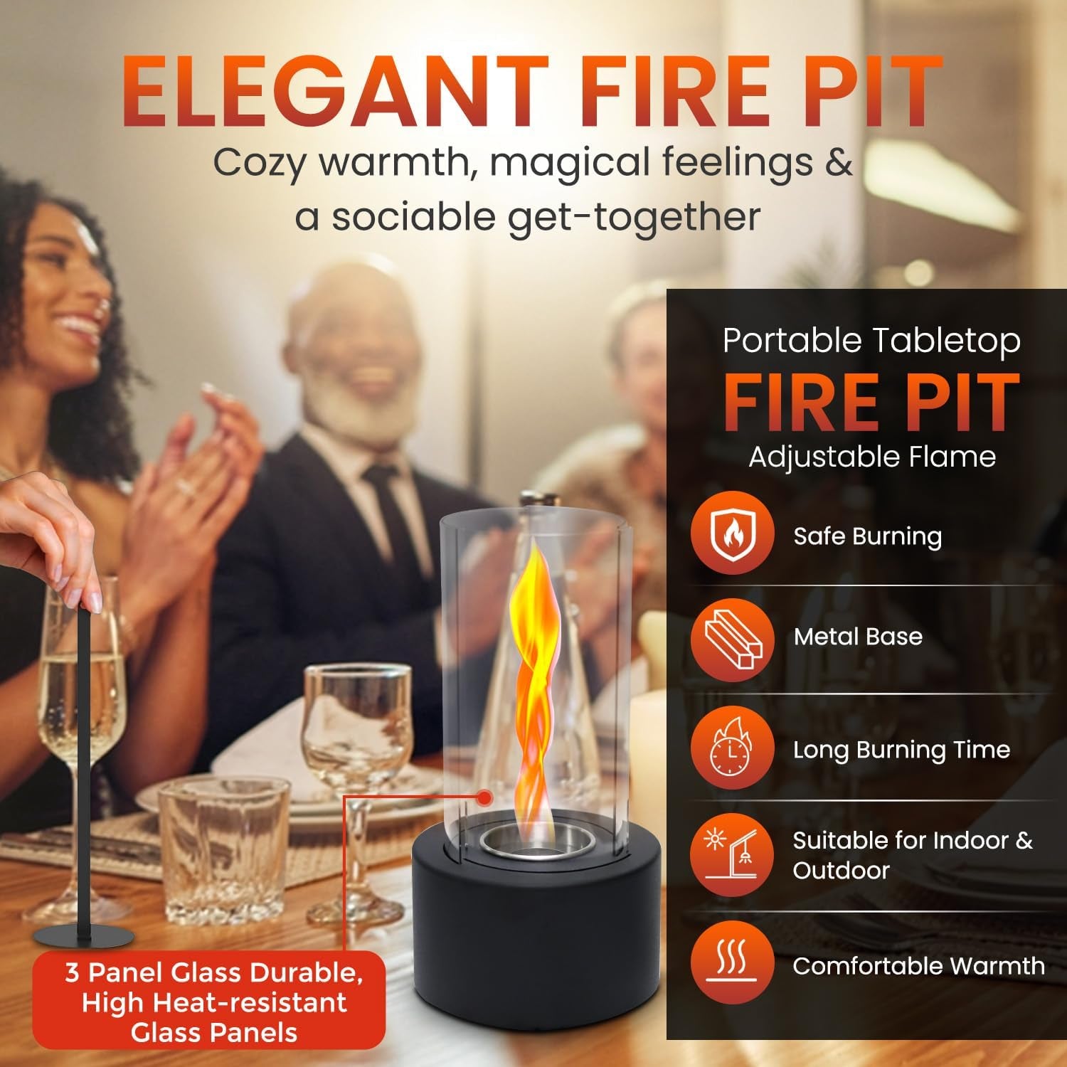 Tornado Table Top Lamp - US Patent Design - Unique Spiral Flame Lamp for Housewarming Gift, Birthday Parties & Movie Nights, Premium Decoration Gift for Home & Balcony (Gel Is Not Included)