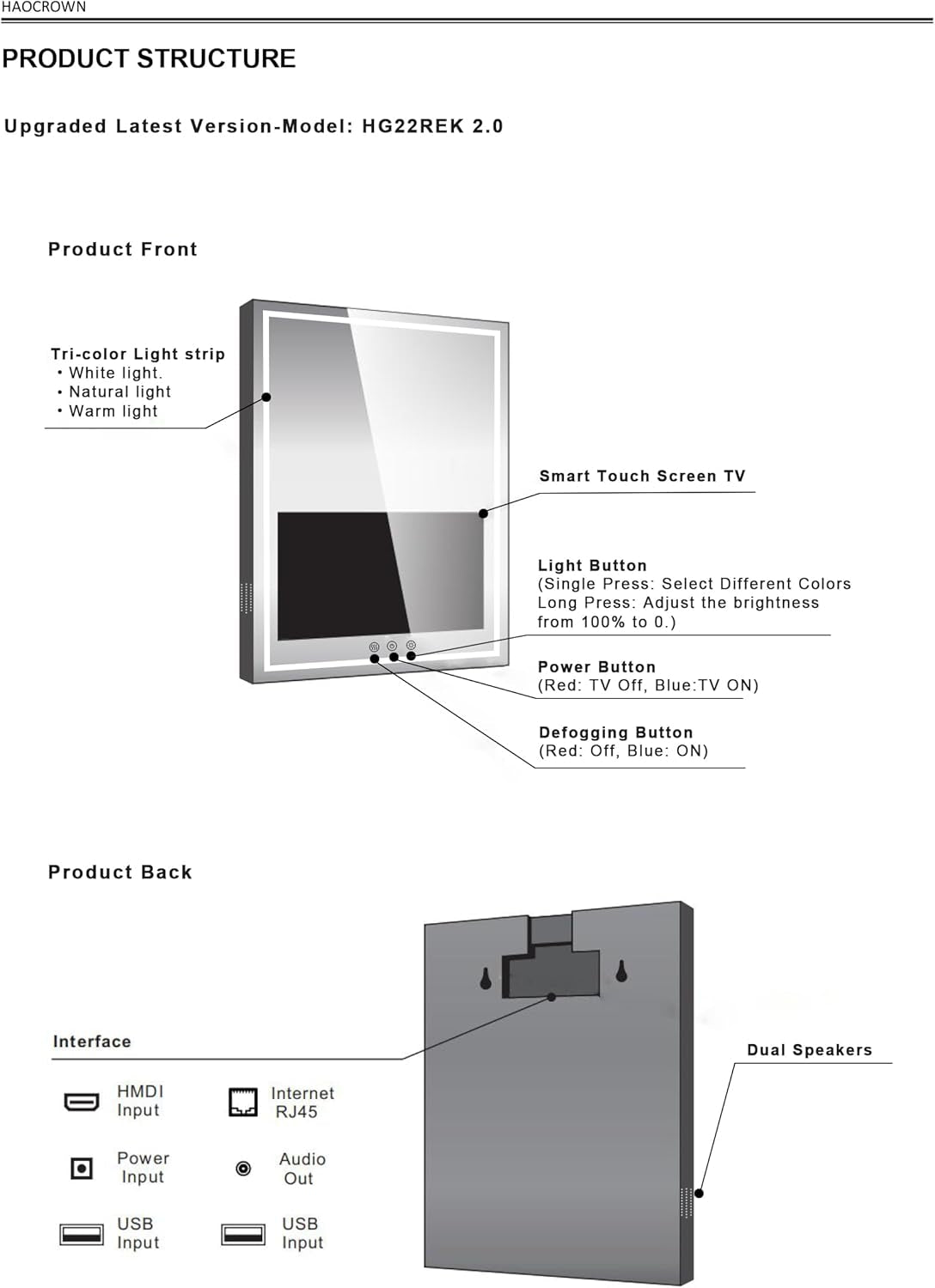 24X32 Inch Bathroom Vanity Mirror with 21.5" Touch Screen Smart System, Streaming Apps, Weather Clock, 3 Color Dimmable LED Light, Anti-Fog Wi-Fi Bluetooth HDMI, Vertical Wall Mounted (2025)