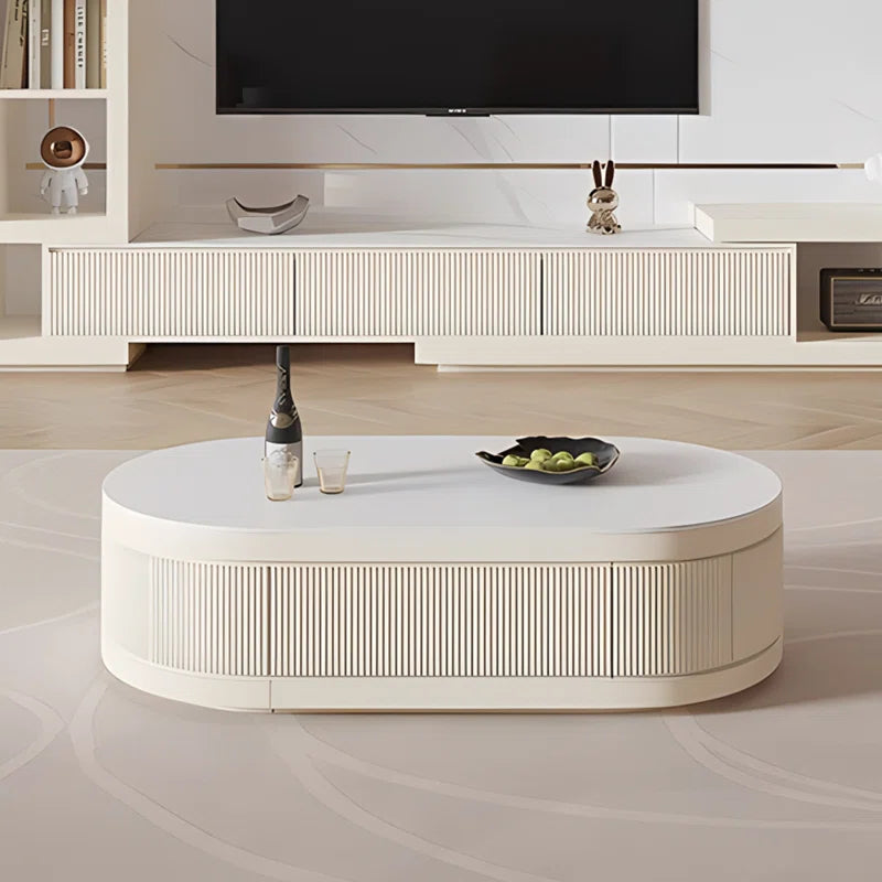 Bilawal Cream Style Oval Extendable Coffee Table Solid Wood with 4 Drawers, No-Assembly Required
