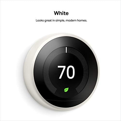 Nest Learning Thermostat - Programmable Smart Thermostat for Home - 3Rd Generation- Works with Alexa - White
