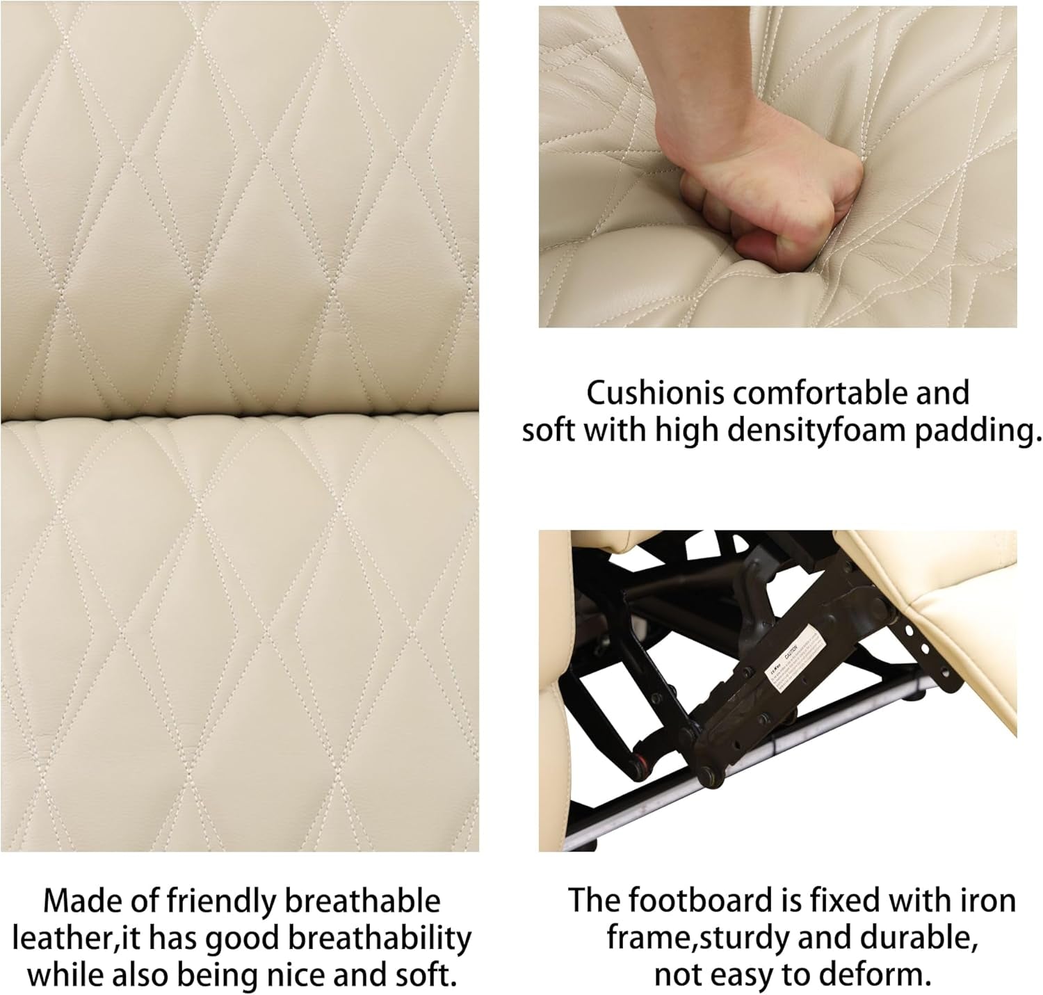 Power Recliner Sofa Set with LED, Breathing Leather Living Room Sofa Set, Power Reclining Sofa Recliner Couch with Cup Holder/Usb Ports (Sofa+Loveseat+Chair, Khaki)