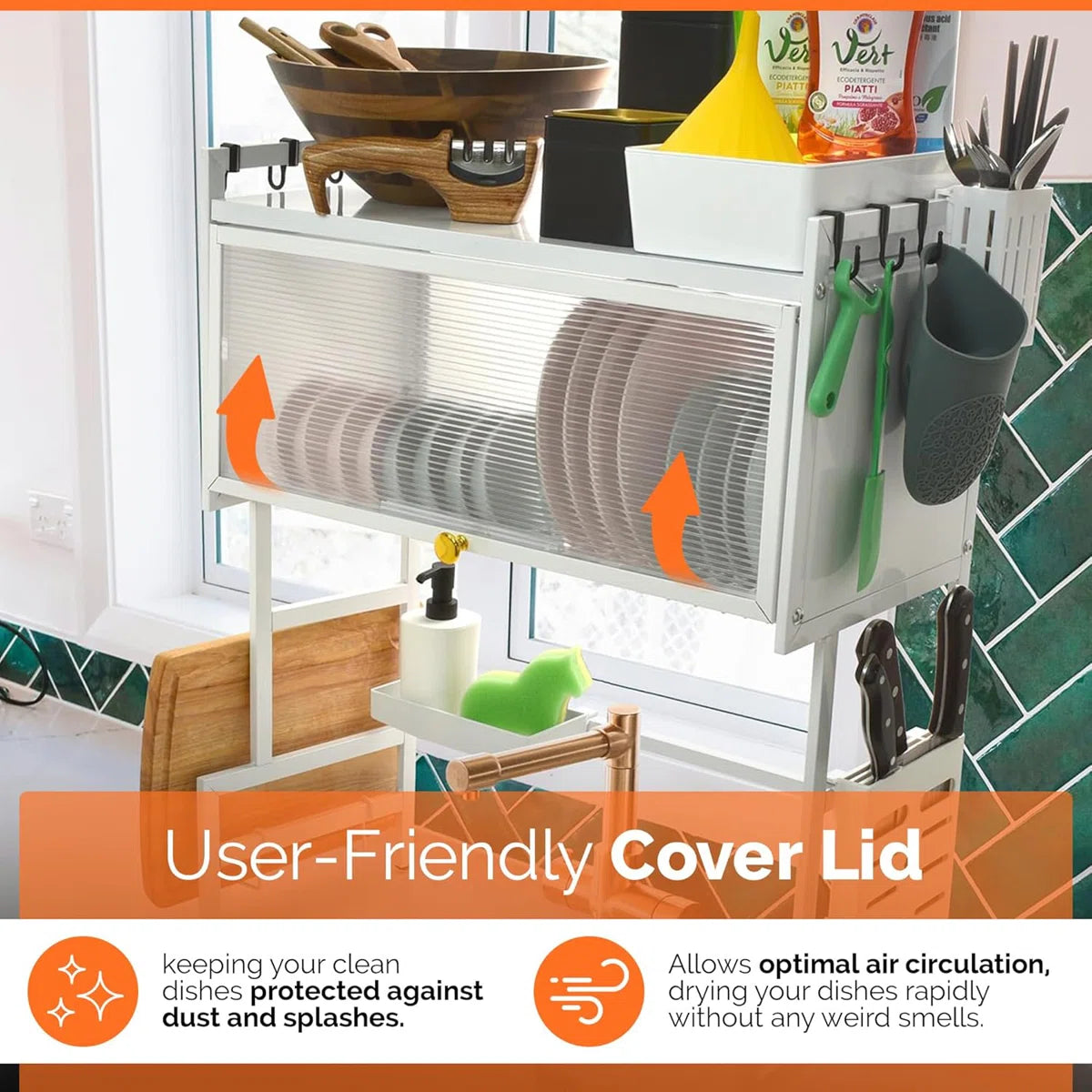 Kazoo™ Adjustable Over-Sink 2-Tier Dish Drying Rack (25.6″W x 31.1″H) — Space-Saving, Rust-Resistant, Modern White/Black