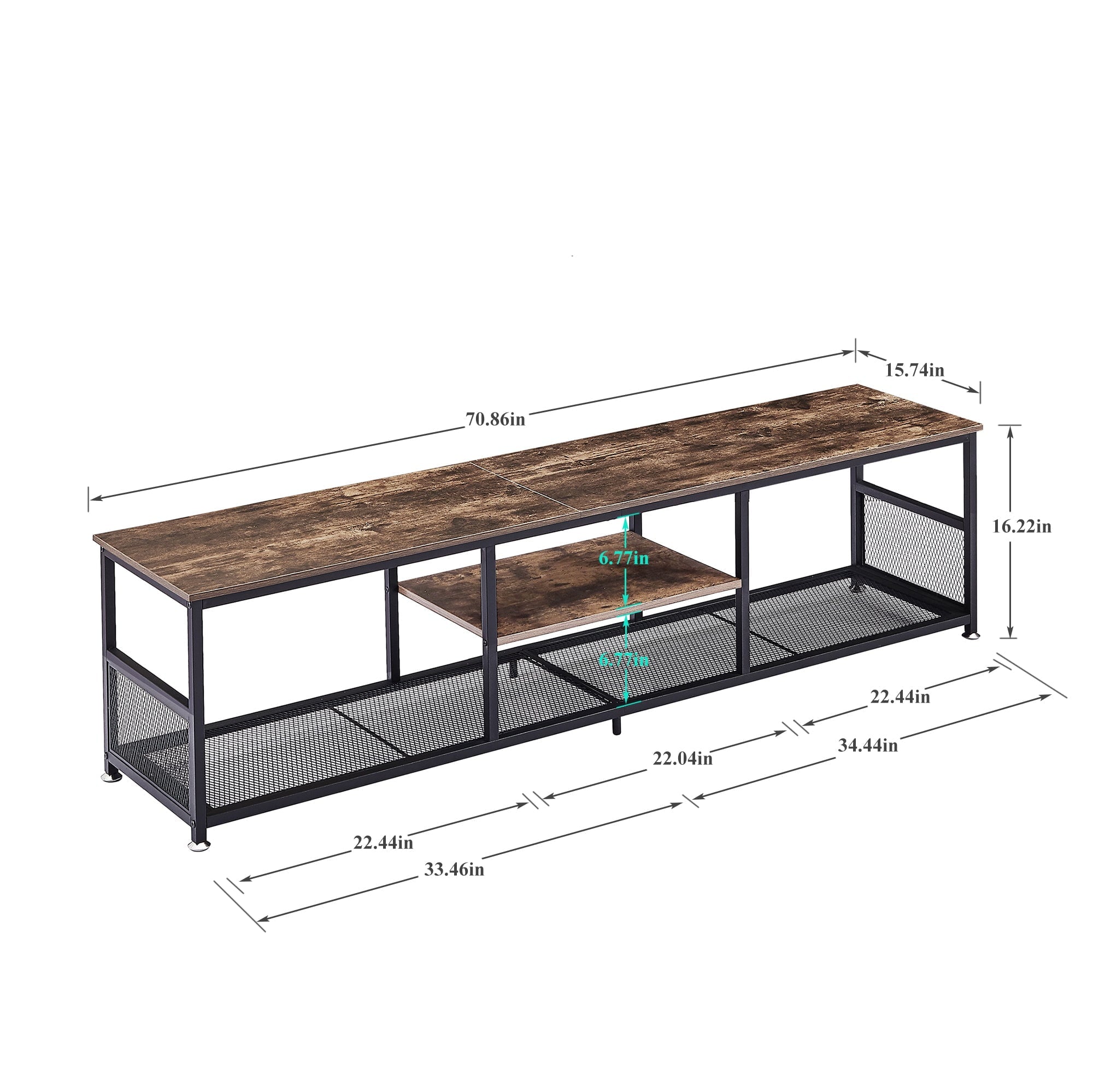 TV Stand up to 80 Inches, Industrial 70.86" Entertainment Center with Storage and Mesh Shelf for Living Room/Bedroom, Brown