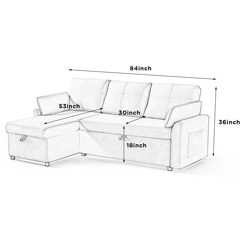 Baerl 84" Sofa Bed Pull Out Bed with Storage Chaise