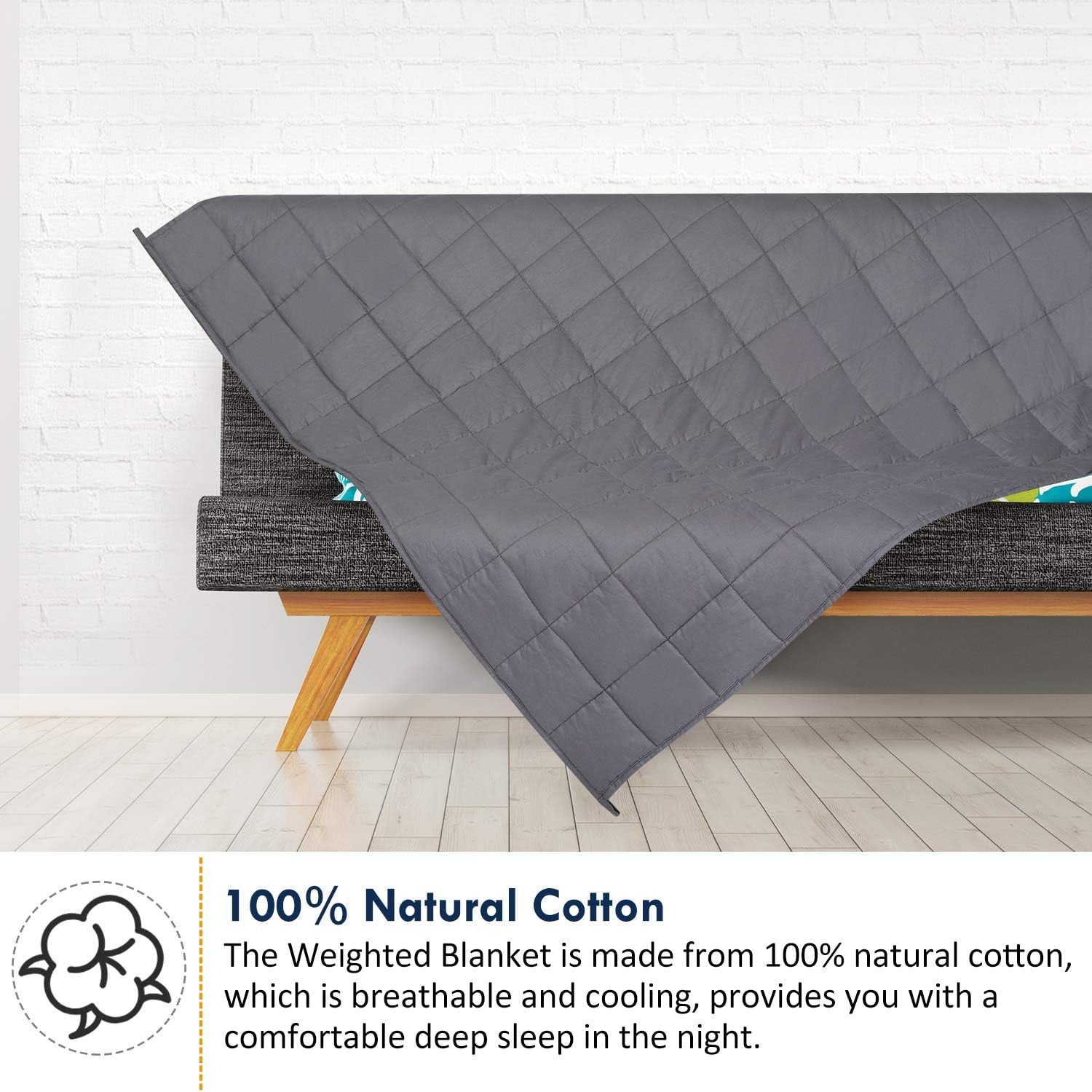 Weighted Blanket for Adults (20 Lbs, 60"X80", Grey) - Cooling Heavy Blanket for Adult between 190-210 Lbs - 100% Natural Cotton Material with Premium Glass Beads, Double Stitched Edge