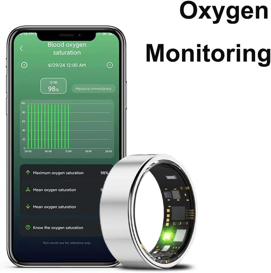 Smart Ring Health Tracker - Silver (Size 11) | All-Day Heart Rate, Sleep & Fitness Monitor | Waterproof, Long Battery Life & Stylish Wearable for Men & Women