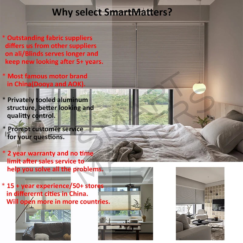 Smart Matters Motorized Blackout Honeycomb Blinds Work with Alexa, Wifi Tuya, Zigbee Cellular Shades for Windows Custom Sizes
