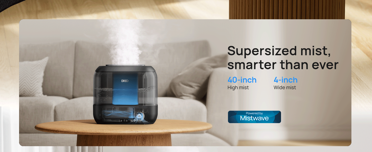 Quiet Ultrasonic Dreo Smart Humidifier – 4L Cool Mist, 32-Hour Runtime, App/Voice Control, Ideal for Bedrooms, Large Rooms, Baby’s Room, Office, and Plants
