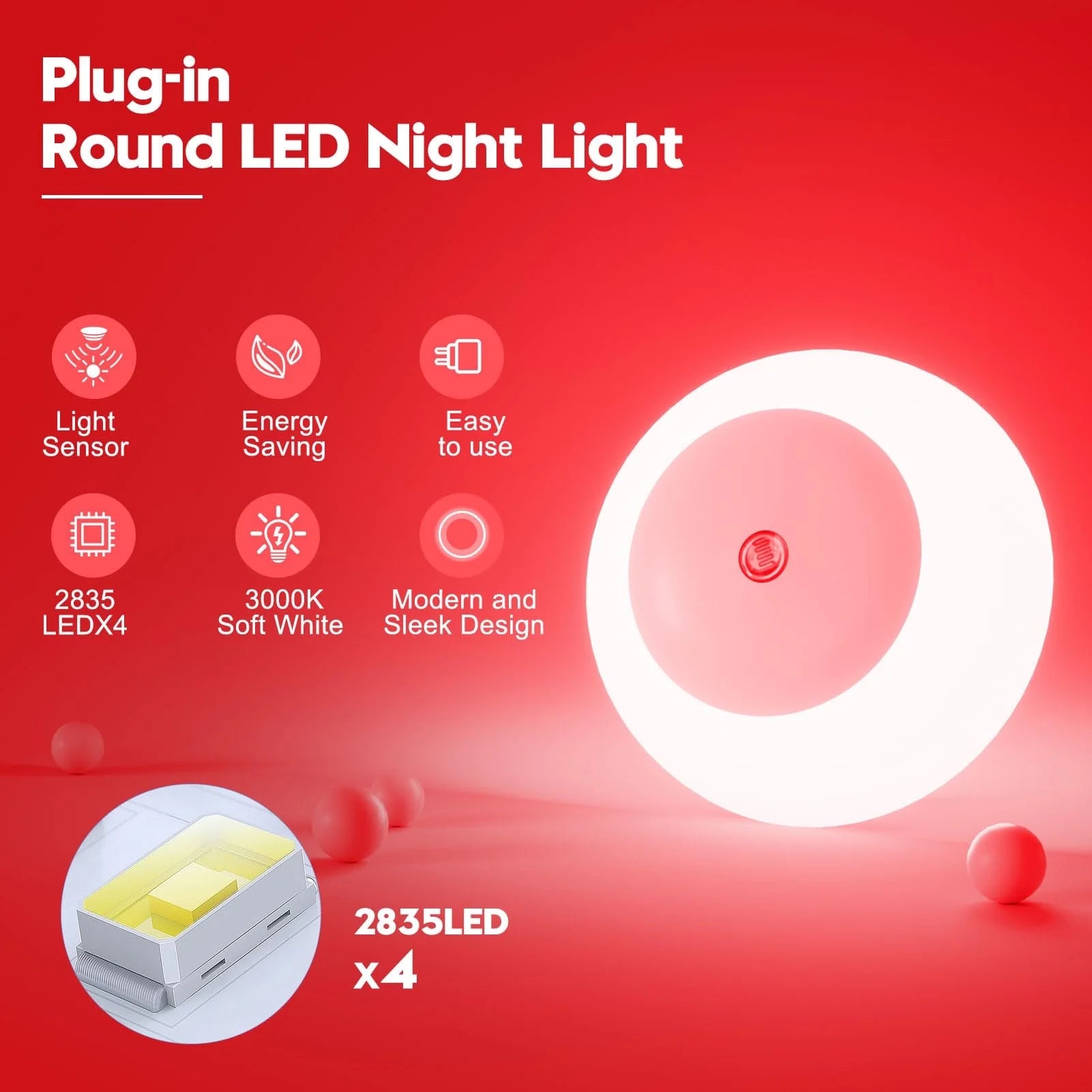 6 Pack Smart Sensor LED Night Light Plug In, Auto Dimming Wall Light for Adults & Kids, 0.5W Energy-Efficient Nightlight for Bedroom Bathroom Stairs - Fireproof ABS Material