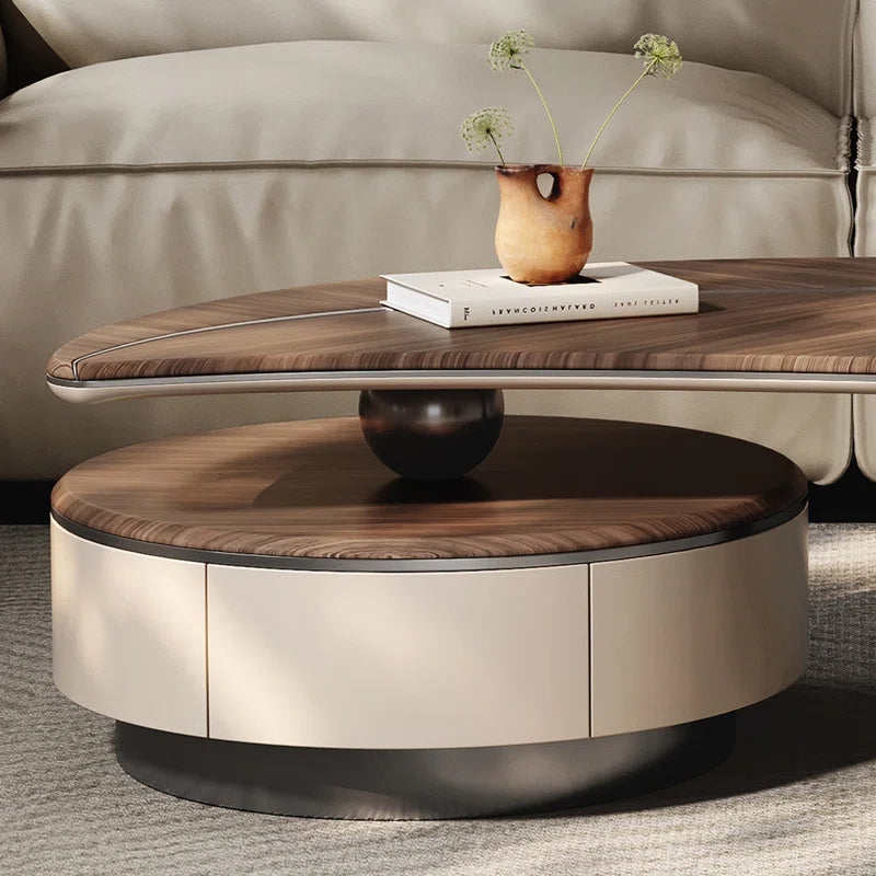 Abels Mid-Century Modern Wood Leaf Shaped Coffee Table with 2 Drawer