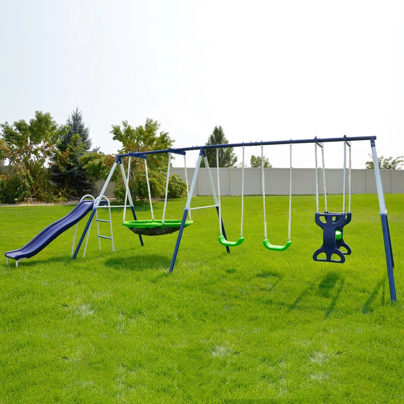 Outdoor Rosemead Metal Swing Set with Lifetime Warranty on 6' Double Wall Slide