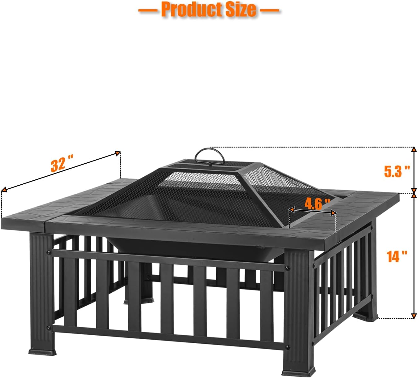 32 Inch Fire Pit, Square Outdoor Fire Pit Table with Spark Screen & Fire Poker, 3-In-1 Multipurpose Firepits for Outside, Fireplace for Yard, Garden, Patio