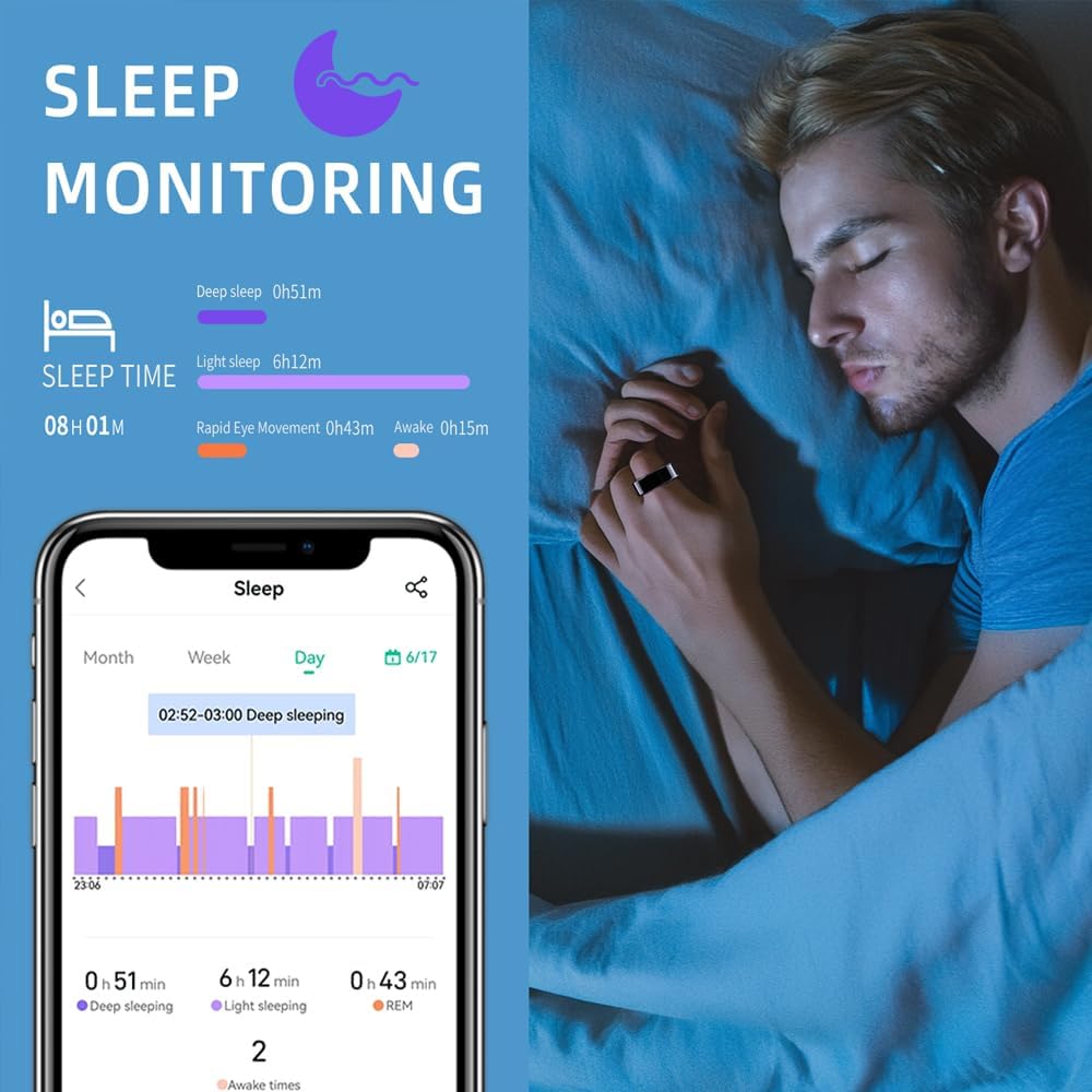 Smart Ring Health Tracker - Silver (Size 11) | All-Day Heart Rate, Sleep & Fitness Monitor | Waterproof, Long Battery Life & Stylish Wearable for Men & Women