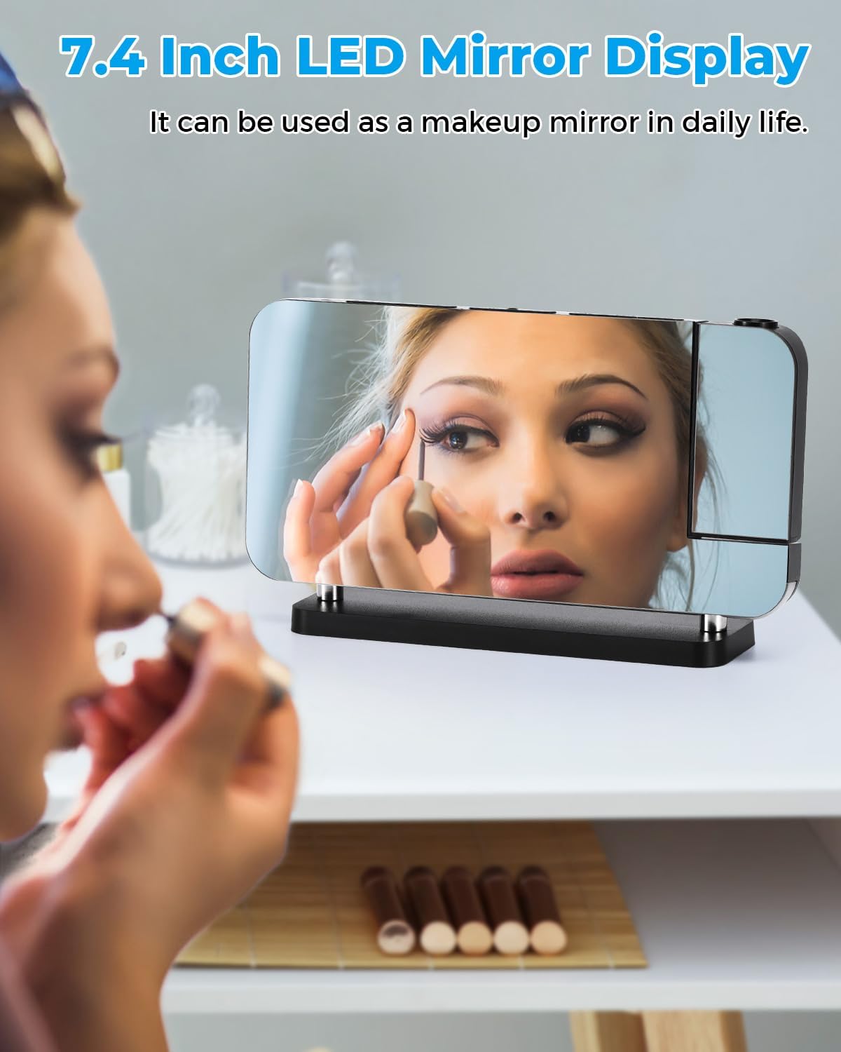 SZELAM Projection Alarm Clock – 180° Rotatable Projector, RGB Night Light, USB-C Charger, Auto-Dim LED Mirror Clock with Large 7.4" Display for Bedroom – Sleek Black