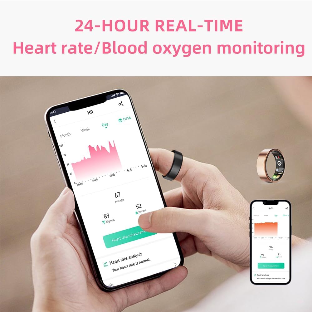 Smart Ring Health Tracker - Silver (Size 11) | All-Day Heart Rate, Sleep & Fitness Monitor | Waterproof, Long Battery Life & Stylish Wearable for Men & Women