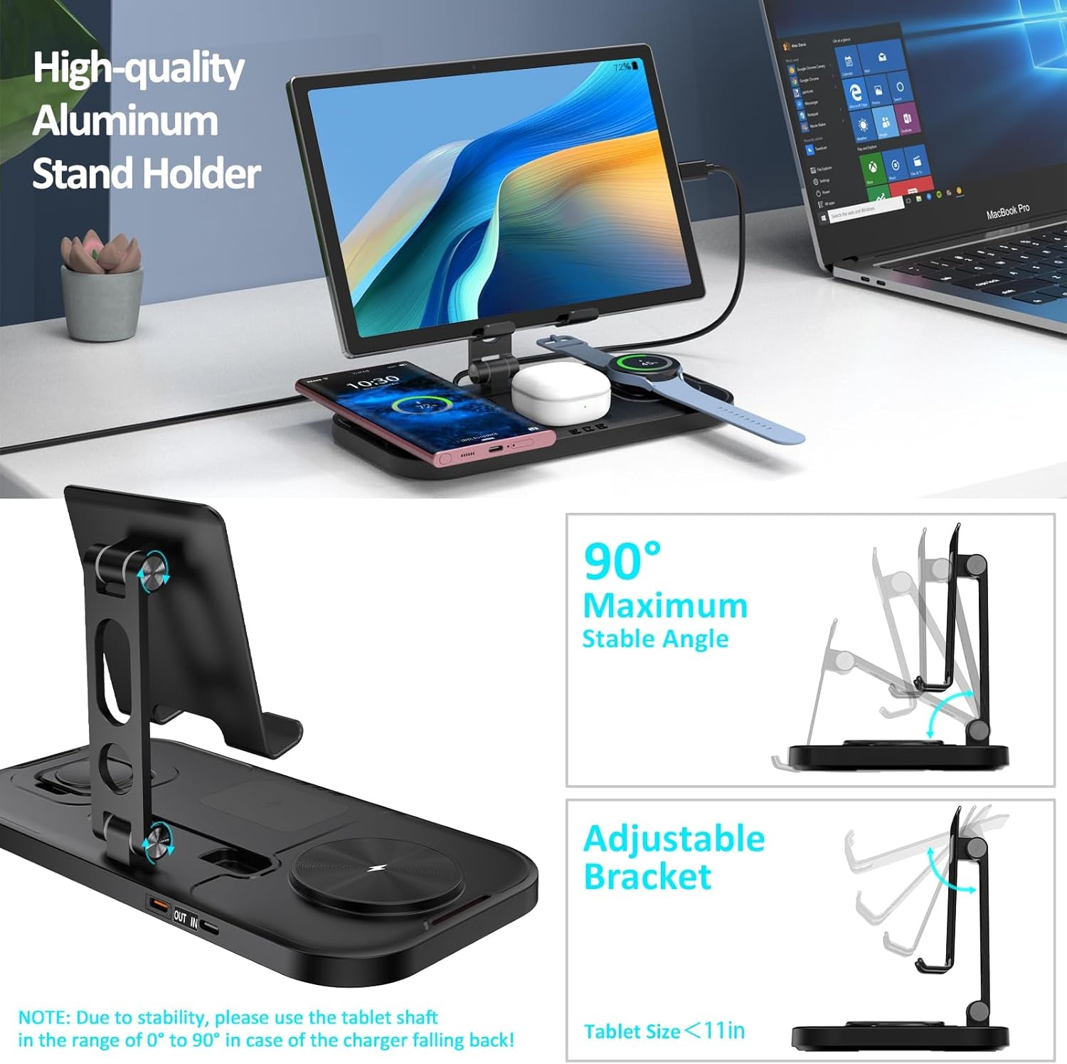 4-in-1 Foldable Wireless Charger for Samsung Galaxy S24 Ultra/S23/S22 Series, Galaxy Watch 6/5, Buds & Tablet | All-in-One Charging Station for Home & Office