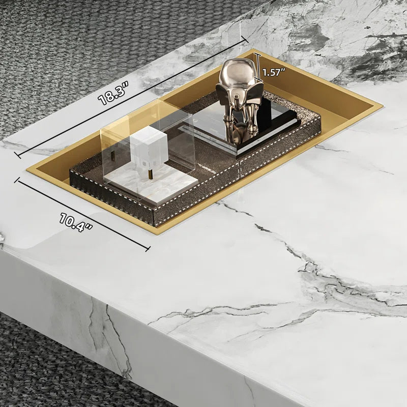 Oversized Modern Marble Coffee Table, 47.2'' Square with Fixed Tray & Glossy Base – Luxury Centerpiece for Living Room