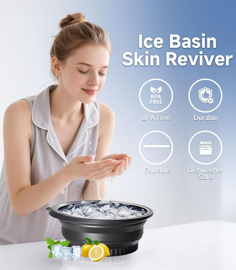 Face Bowl for Ice with Built-In Ice Tray – Collapsible Silicone Facial Ice Bath Bowl for Cold Plunge Therapy, Skin Tightening & Acne Relief – Portable Spa Tool for Home & Travel(Black)