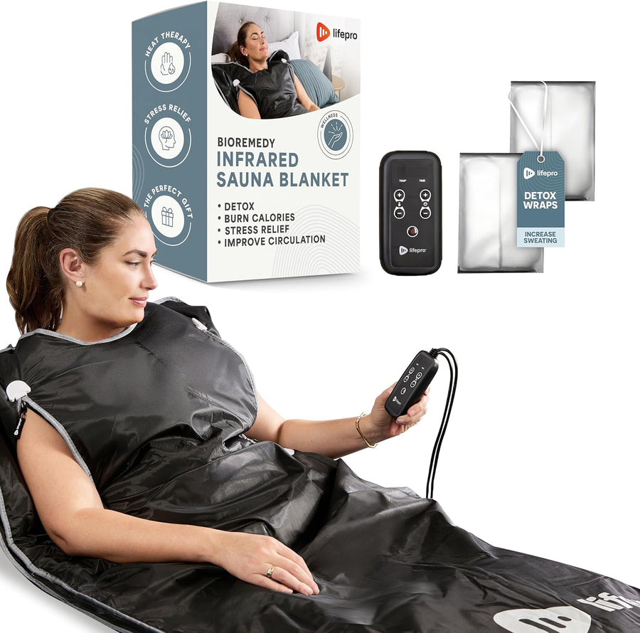 Bioremedy Infrared Sauna Blanket – Available in 5 Colors – Portable Far Infrared Home Sauna Bag for Detox, Tension, and Relaxation – Adjustable Temp (86–158°F) & Timer – Includes Detox Wraps