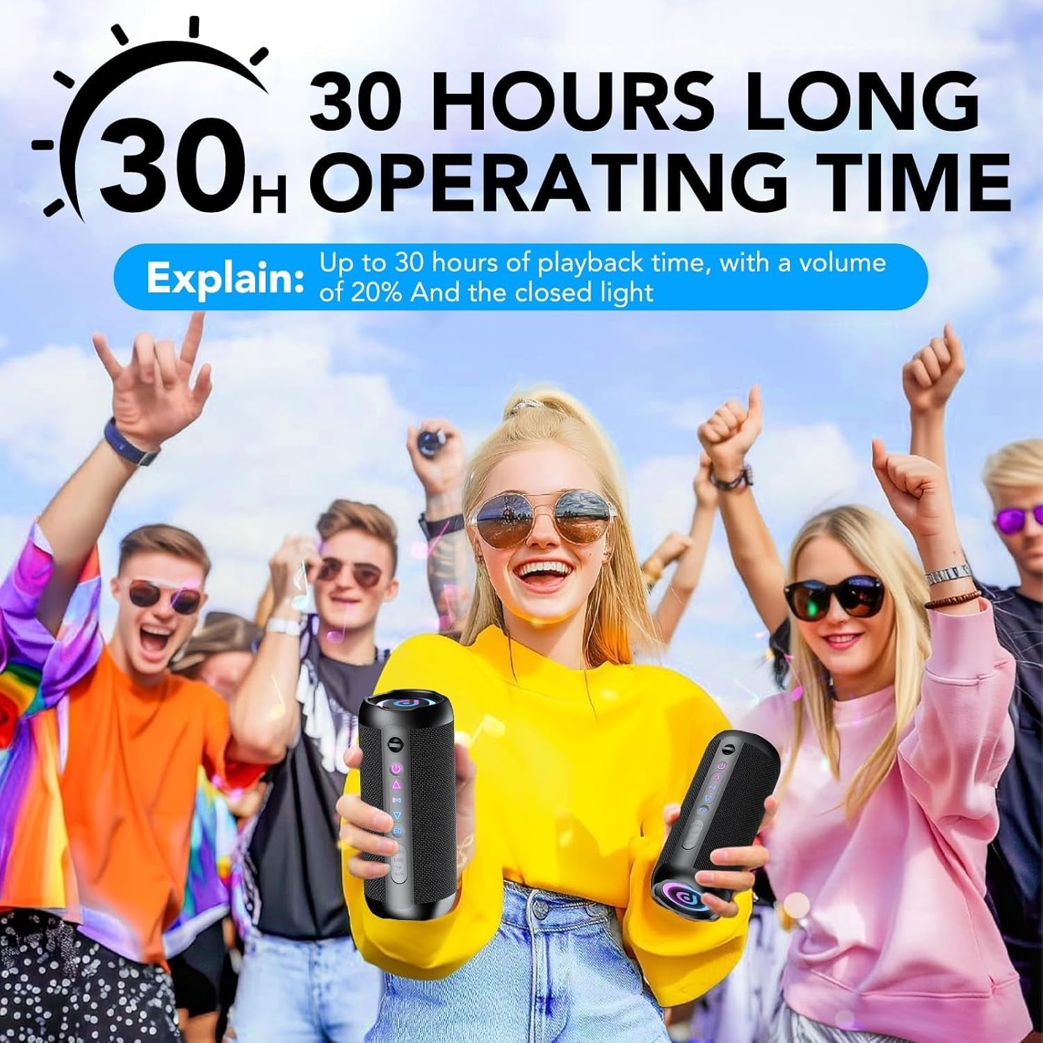 Portable Bluetooth Speaker, Bluetooth 5.4 Speaker, 30W Dual Speaker, Deep Bass, 30H Playtime, 3 EQ Mode, Colorful RGB Lights, IPX7 Waterproof, TWS Pairing for Outdoor/Home/Party/Travel, Gift Ideas