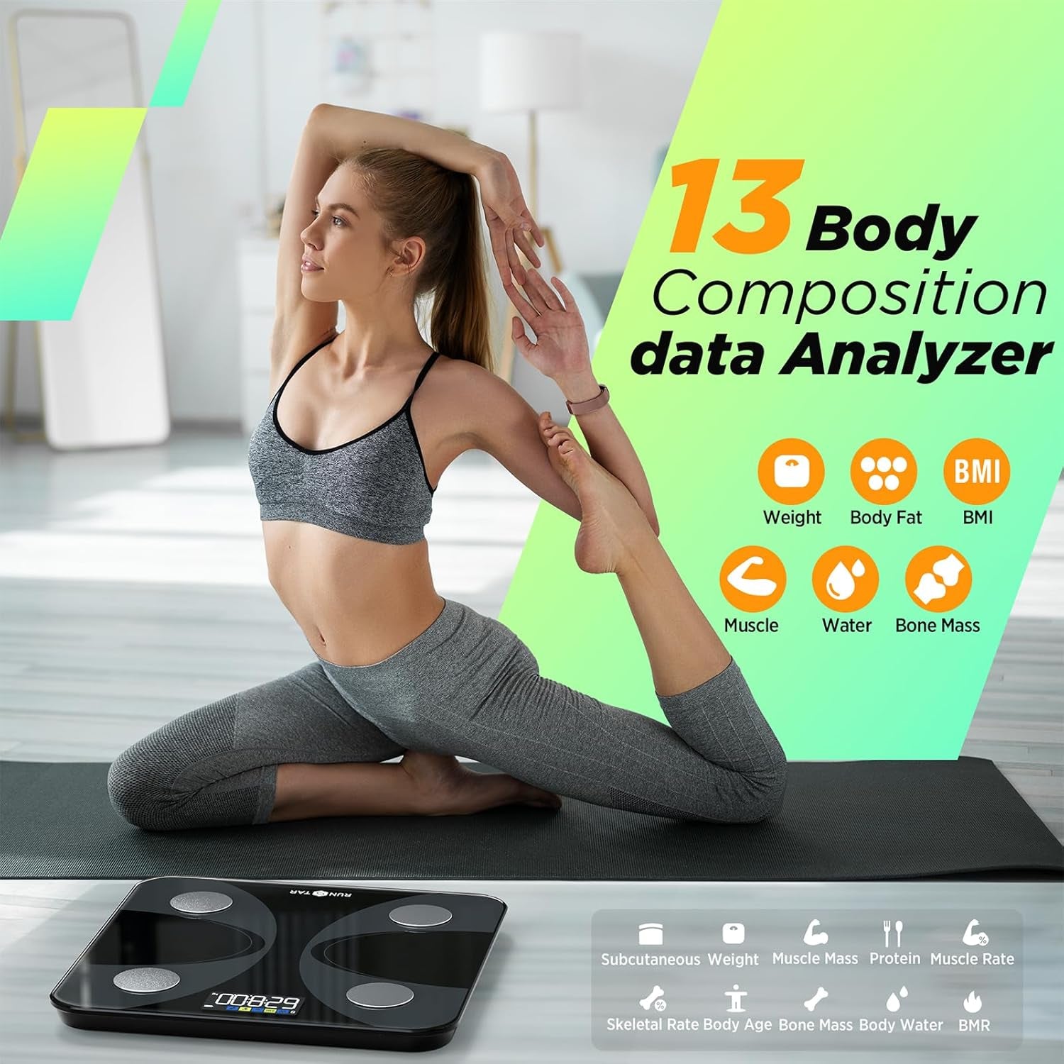 Scale for Body Weight and Fat Percentage, Digital Accurate Bathroom Smart Scale with Large Display, FSA&HSA Eligible 13 Body Composition Analyzer Sync App