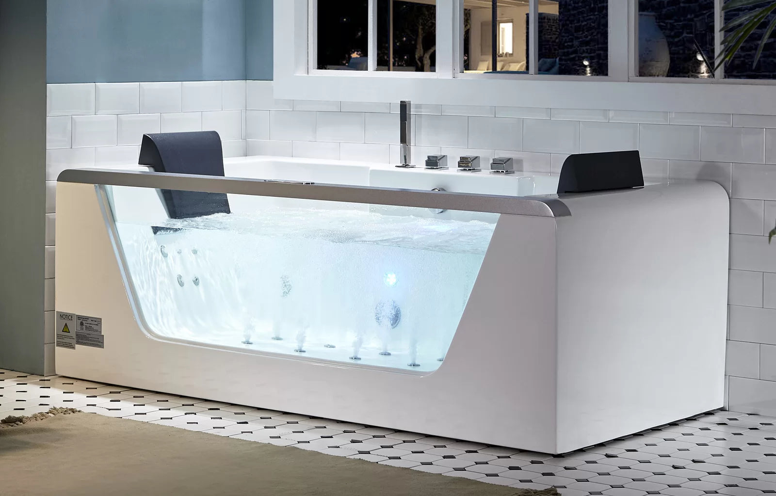 Rectangular Freestanding Whirlpool Bathtub | Luxury Hydrotherapy Tub with 14 Jets, Chromotherapy Lighting & Sleek Modern Design 70.9'' X 35.4''