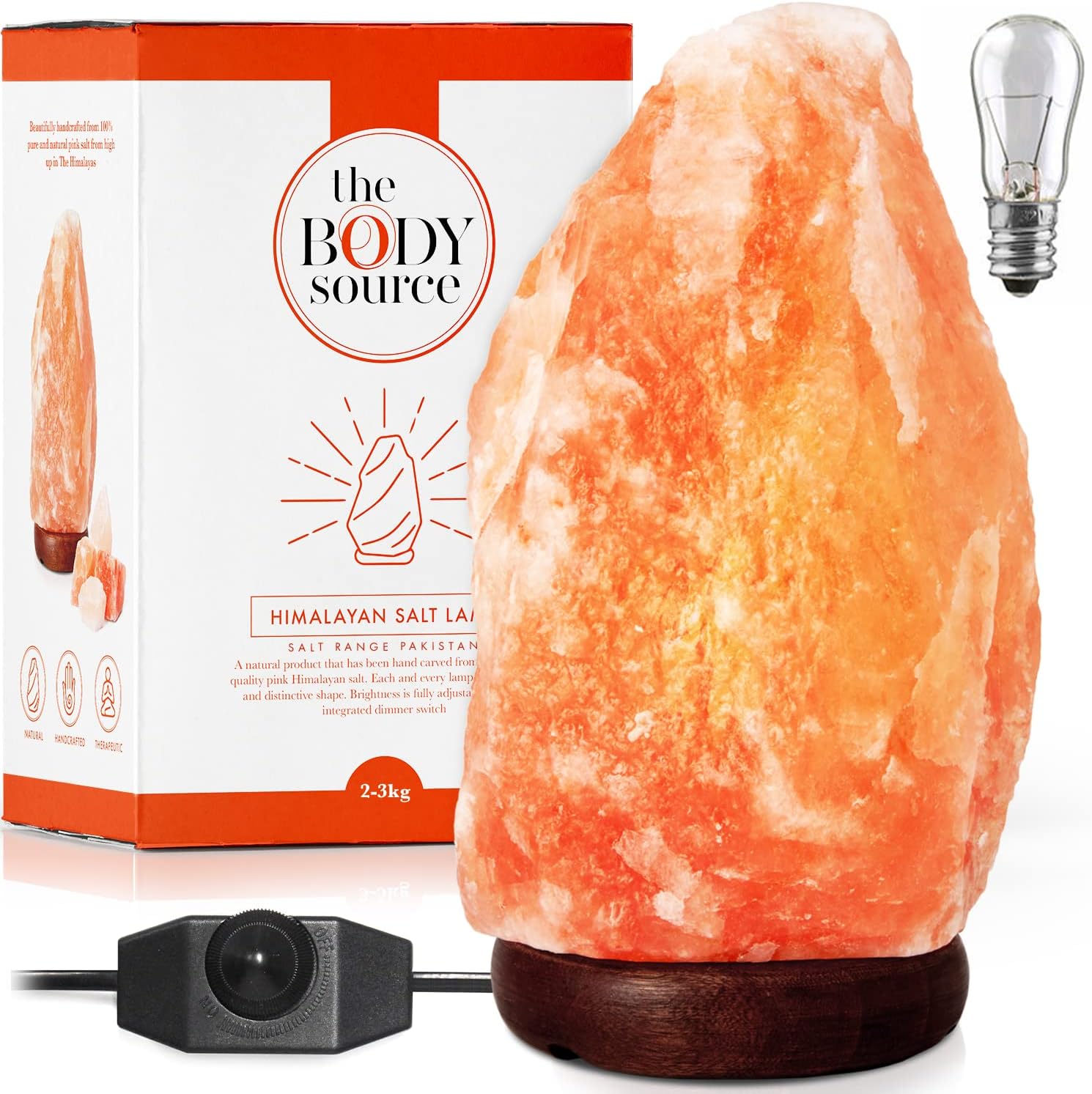 Himalayan Salt Lamp 10-12 Inches (11-15Lb) | Includes Dimmer Switch | Natural Salt Rock Lamp with Handcrafted Wooden Base & Night Light (Bulb Replacement)