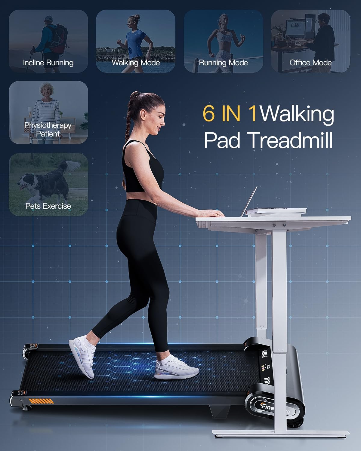 Up Pad, Walking Pad Treadmill with Incline, 6 in 1 under Desk Treadmill, 6-Level Incline Treadmill, 2.5HP Portable Treadmill for Office Home with 330LBS Capacity, LED Display, Remote Control