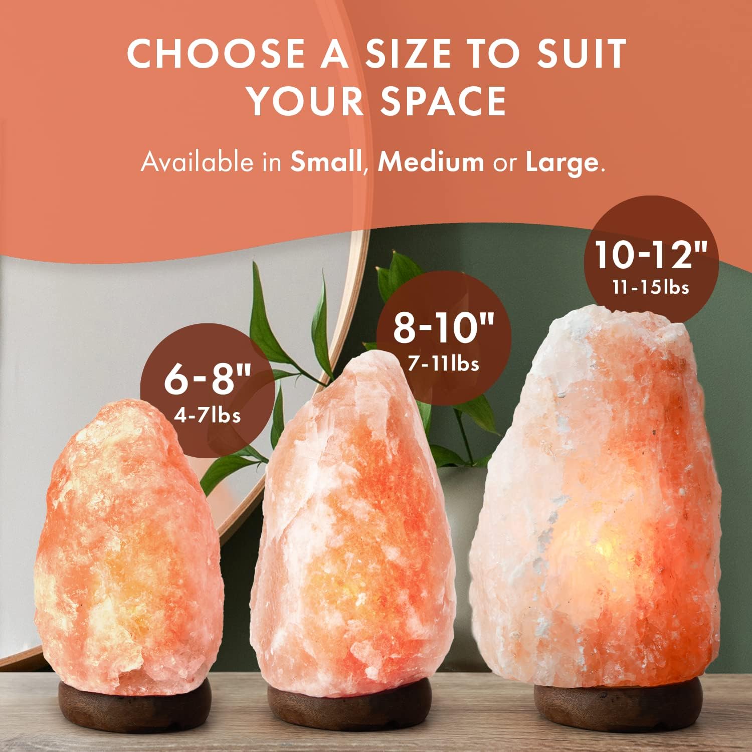Himalayan Salt Lamp 10-12 Inches (11-15Lb) | Includes Dimmer Switch | Natural Salt Rock Lamp with Handcrafted Wooden Base & Night Light (Bulb Replacement)